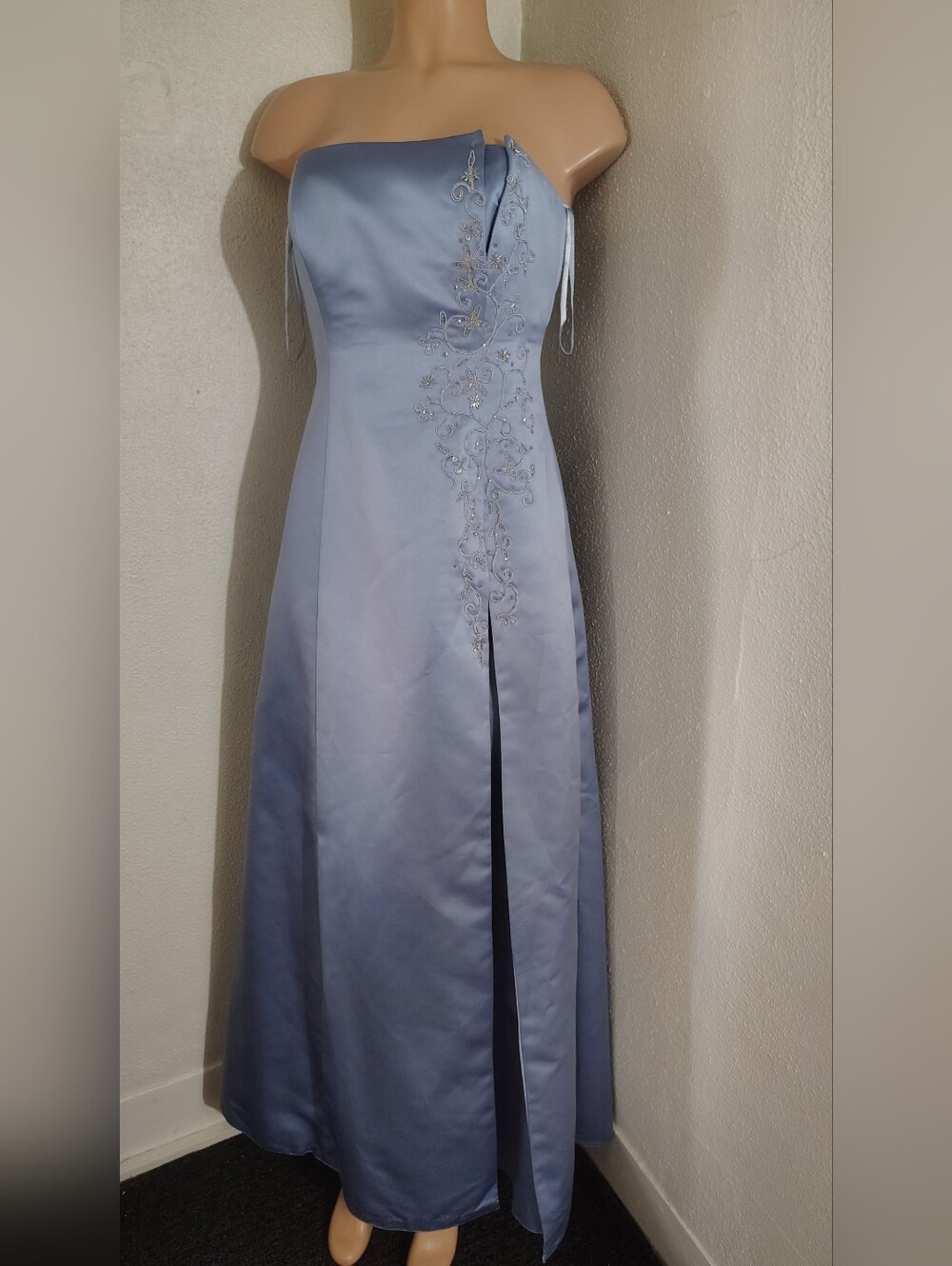 Michaelangelo Powder Blue Strapless Embroidered Maxi Gown